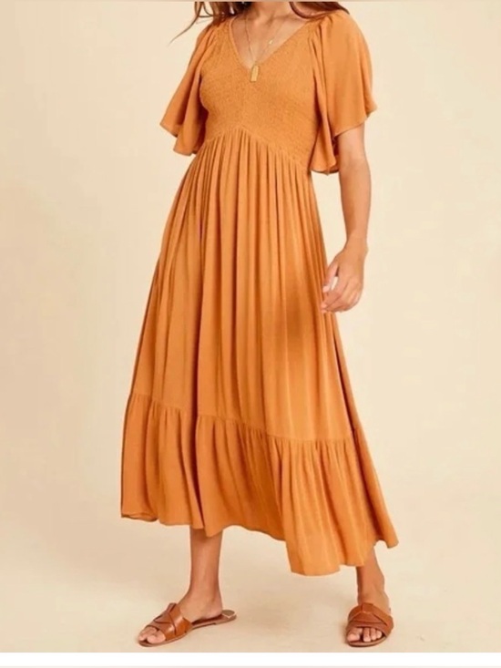 Baltic Born Dresses & Skirts - NEW L Baltic Born Felicity smocked flounce sleeve halter chest Carmel midi dress